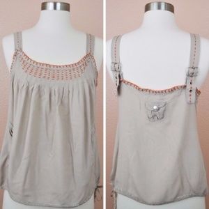 Stylish Beige Tank Top with Orange Accents